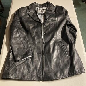 Vintage Wilsons Pelle Studio Black Leather Trench Coat Jacket Women's Large L